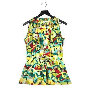 Banana Republic Sleeveless Blouse Tunic Small Geo Print Ruffle Tie-Waist Artsy